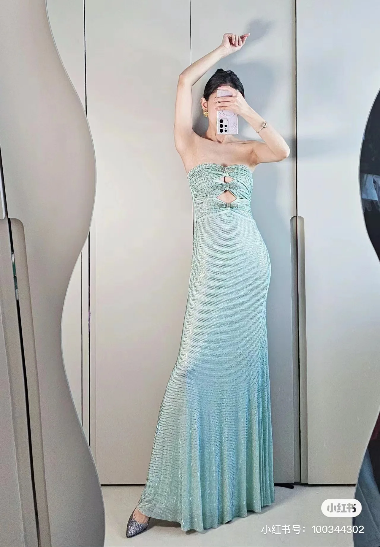 Sladuo Womem Elegant Fashion Mint Rhinestone Strapless Maxi Dress Long Mermaid Bodycon Sexy Sleevless Evening Club Gown