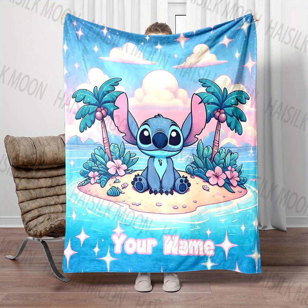 (Memo U Name)Customized Name Cute Disney Stitch Printed Blanket All Seasons Multi-purpose Blanket Suitable for Sofa Travel Bed