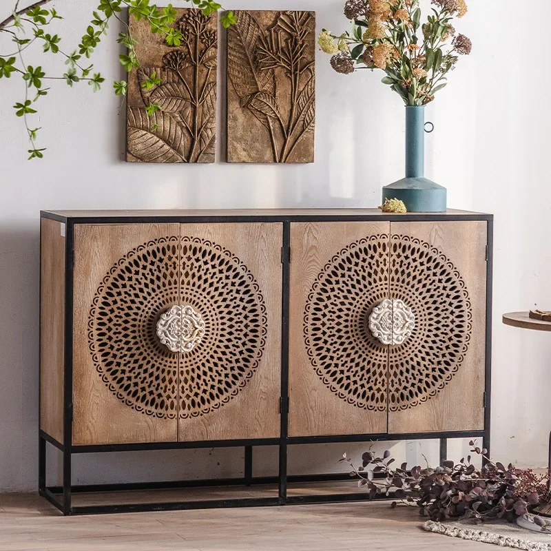 خزانة جانبية لتناول الطعام من الخشب الصلب الأمريكي القديم والقديم، وخزانة مدخل منزلية فاخرة ومتعددة الوظائف