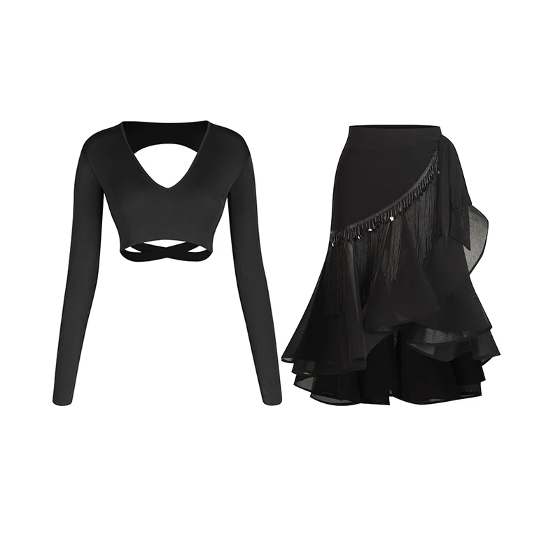 Jupe De Danse Latine Enfant Fille Avec Franges Superposées – Swing Élégant Et Confortable, Noir, 10-11 Ans