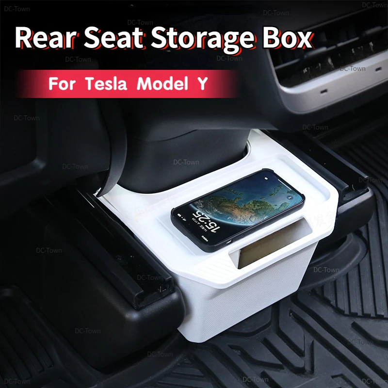 

Rear Seat Storage Box for Tesla Model Y Organizer Center Console Bins Backseat Trash Can Garbage Bag Under Seat Tray Accessories