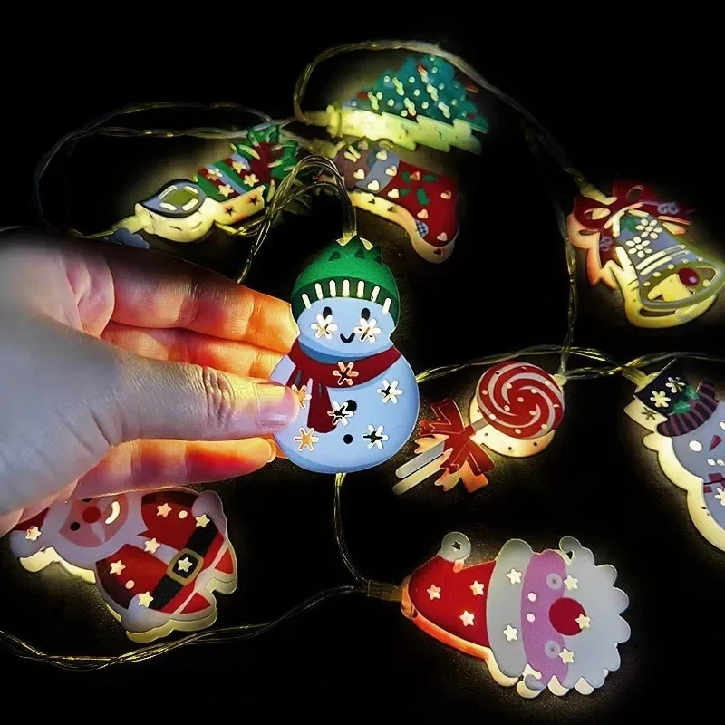 Guirxiété lumineuse de Noël à piles, arbre de Noël, cerf, chaussettes, gants, cloches, flocon de neige, décoration d'intérieur, nouvel an