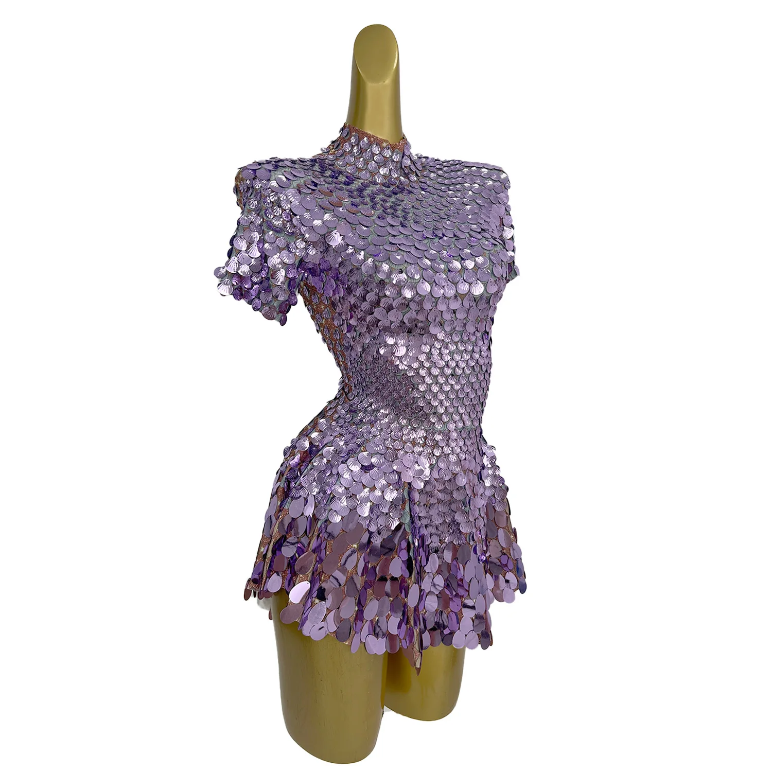 Women Sexy Purple Shell Designer Mini Dress Birthday Party Dancer Singer Sparkling Nightclub Stage Performance Costume Jinsique