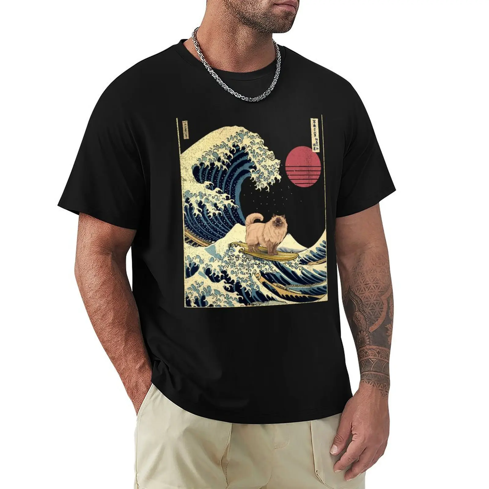 

Himalayan Cat Kanagawa Japanese Surfing Wave T-Shirt clothes vintage graphic tee plus sizes men graphic t shirts