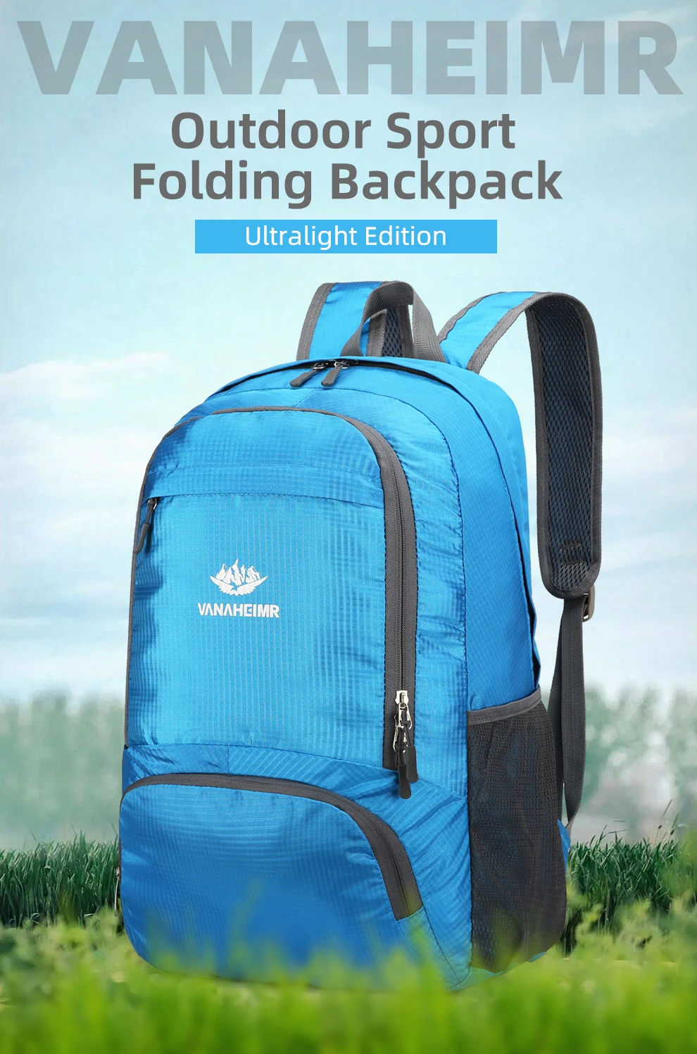 23l packbarer Rucksack faltbare ultraleichte Outdoor-Reisetasche großer zusammen klappbarer Rucksack Wander reise rucksack Bergsteiger-Tages rucksack Geringes Gewicht hohe Kapazität Wasserabweisendes Gewebe Top Punc – Detail 1