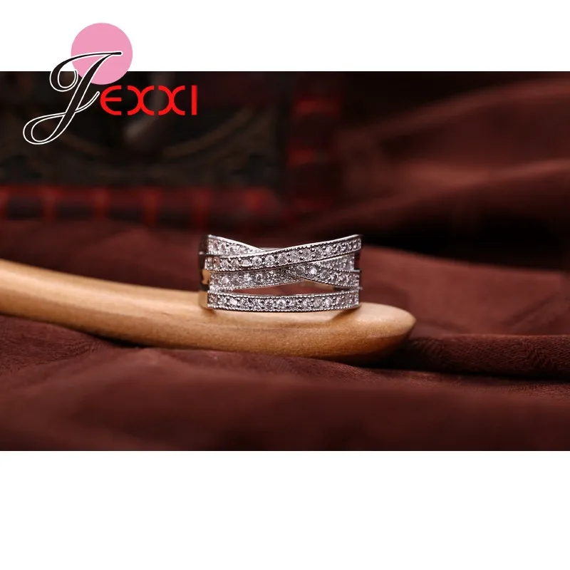 Classic Pure 925 Silver Needle Wedding Rings For Women Bijoux Cross Style Cubic Zirconia Geometric Engagement Jewelry