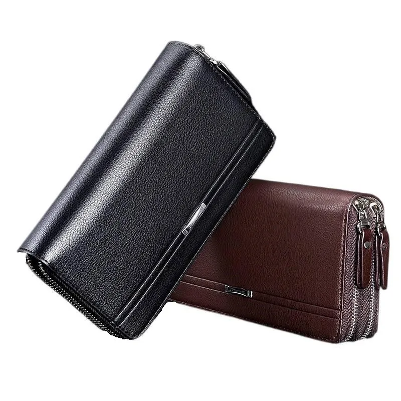 

Men's Wallet Double Zipper Multi-Card Organizer Business Handbag Bill Moneybag Gentleman's Fashion Accessory