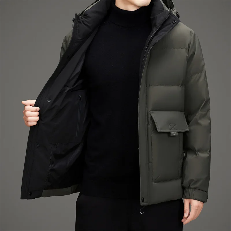 Jaqueta masculina de manga comprida com capuz, acolchoamento masculino, saco casual masculino, casaco removível, roupa fria, puffer, inverno, 2024