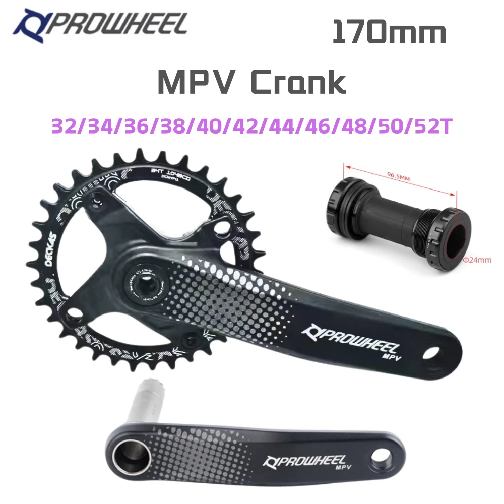 Prowheel MPV MTB Crank 170mm Single Disc 32T-52T Mountain Bicycle Chainring Hollow Split Lock for 7-12 speed