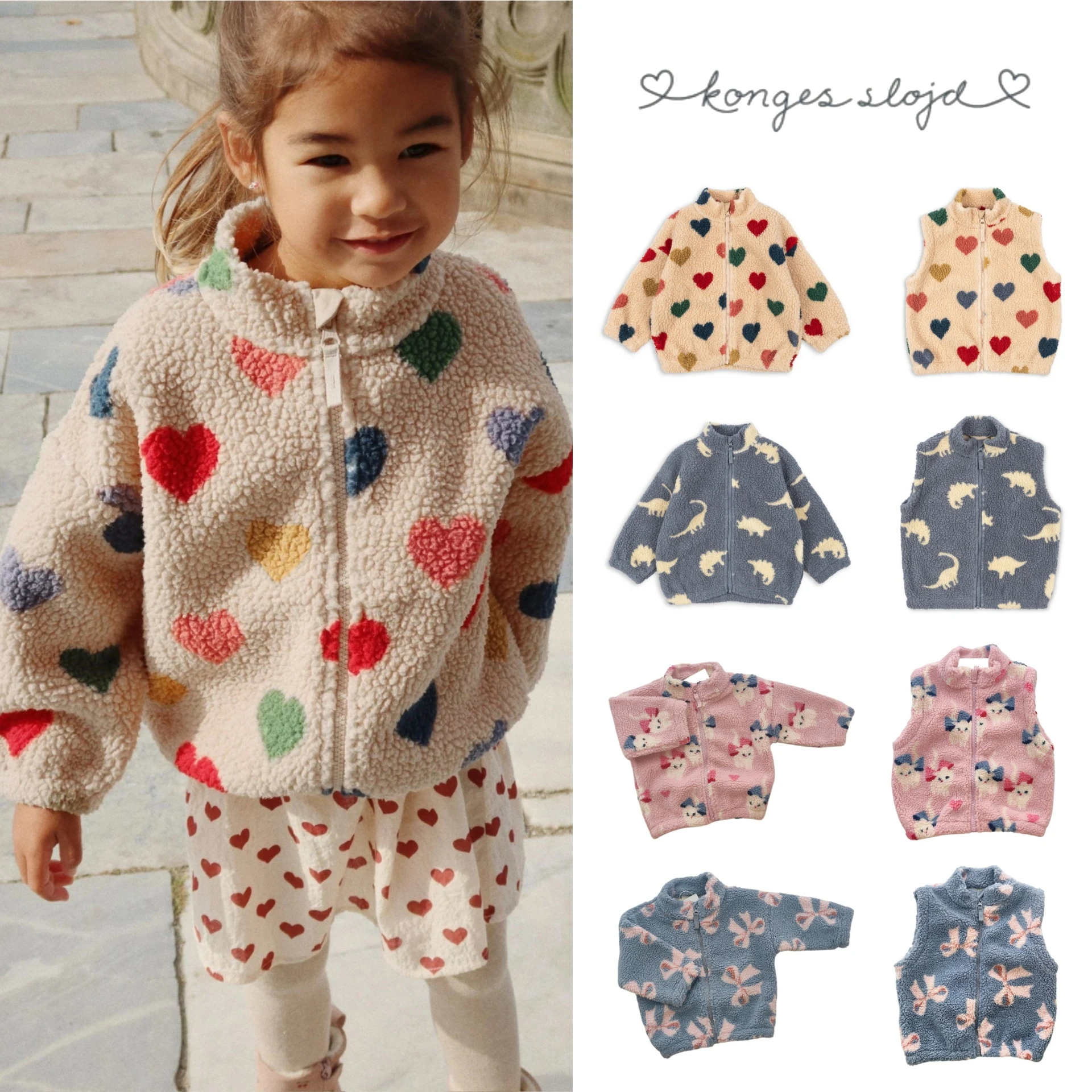 

Konges Slojd Winter Baby Girls Kitten Lambswool Jackets Kids Clothes Baby Boys Cartoon Dinosaur Vest Jacket Outerwear Coats 1-9Y