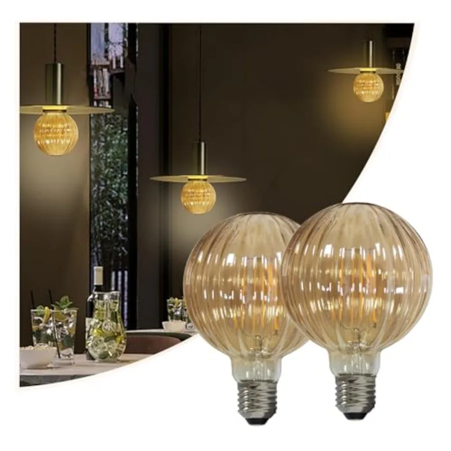 Vintage LED Edison Bulb G30 G95 6W Equivalent 60watt, 2pack Dimmable CRI 90+ LED Filament Light Pumpkin Amber Profile Bulb E26