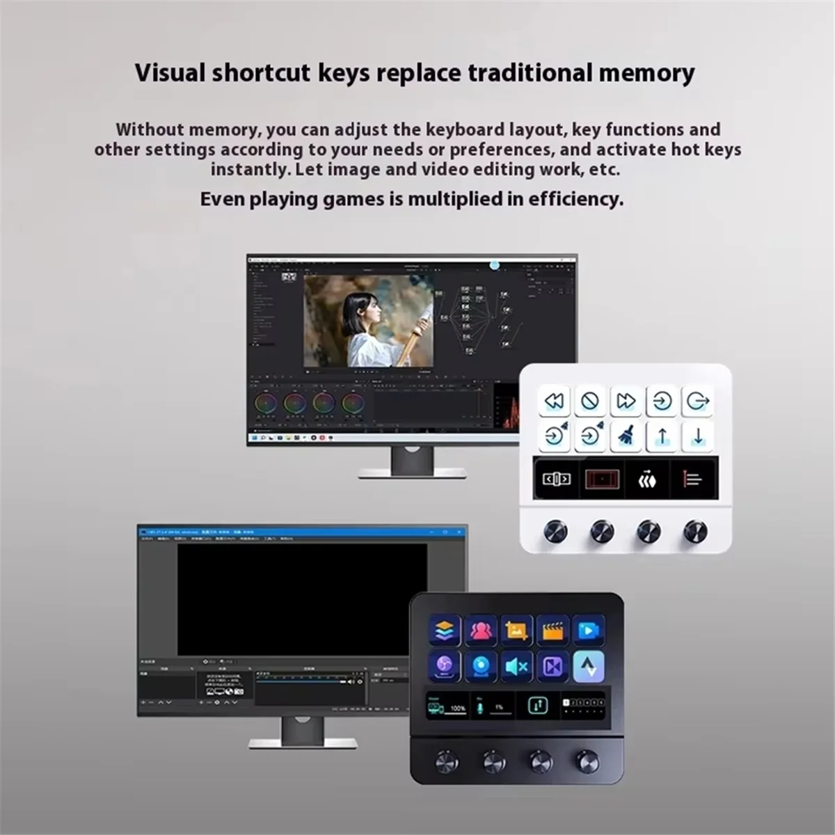 AB01 N4 Подставка Сенсорная полоса 10-клавишная визуальная макро-клавиатура Четырехнаборный интерфейс Двойной USB-C USB-A Концентратор Черный