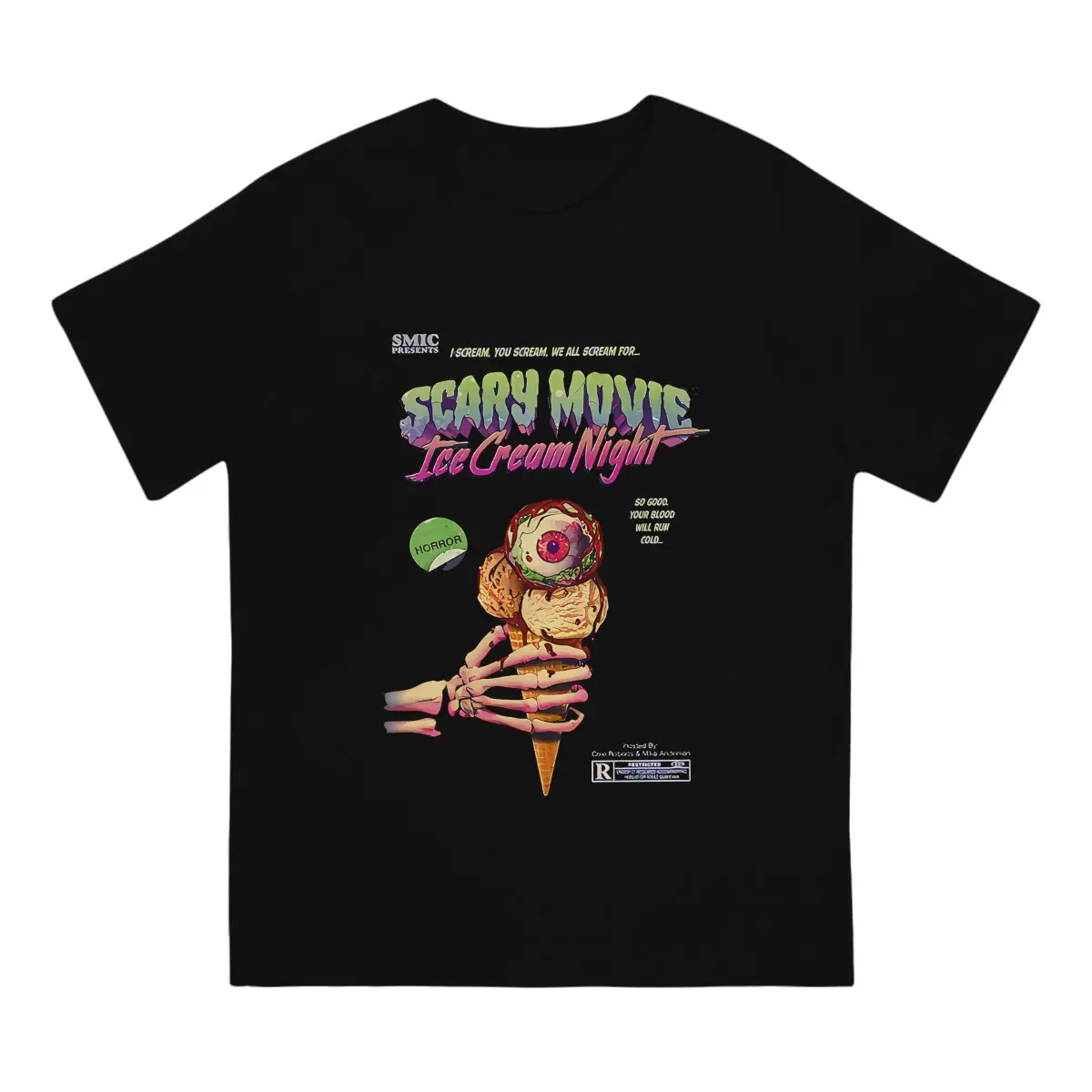 Horror Ice Cream Night Man's TShirt Scary Horror Lover Crewneck Short Sleeve Polyester T Shirt Humor Gift Idea image 2