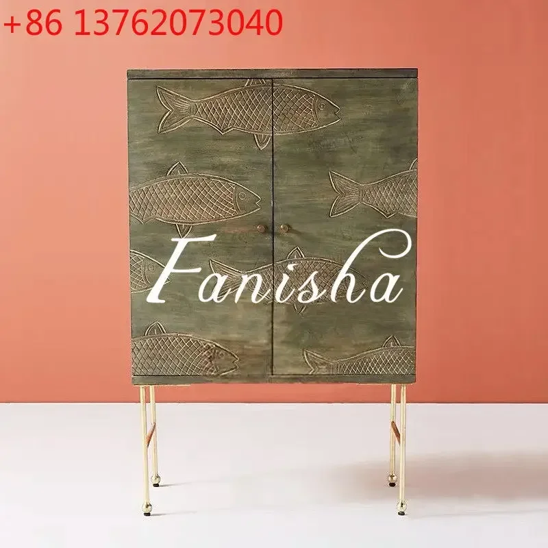 

Французский ретро-шкаф для вина из массива дерева с резьбой, американский стиль, легкая роскошь, нержавеющая сталь, настенный высокий шкаф для гостиной.