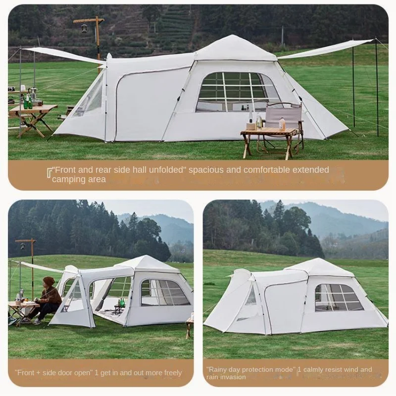 The product can be customized.Factory Direct Simple Tunnel Tent One bedroom two living room family type camping tent windproof