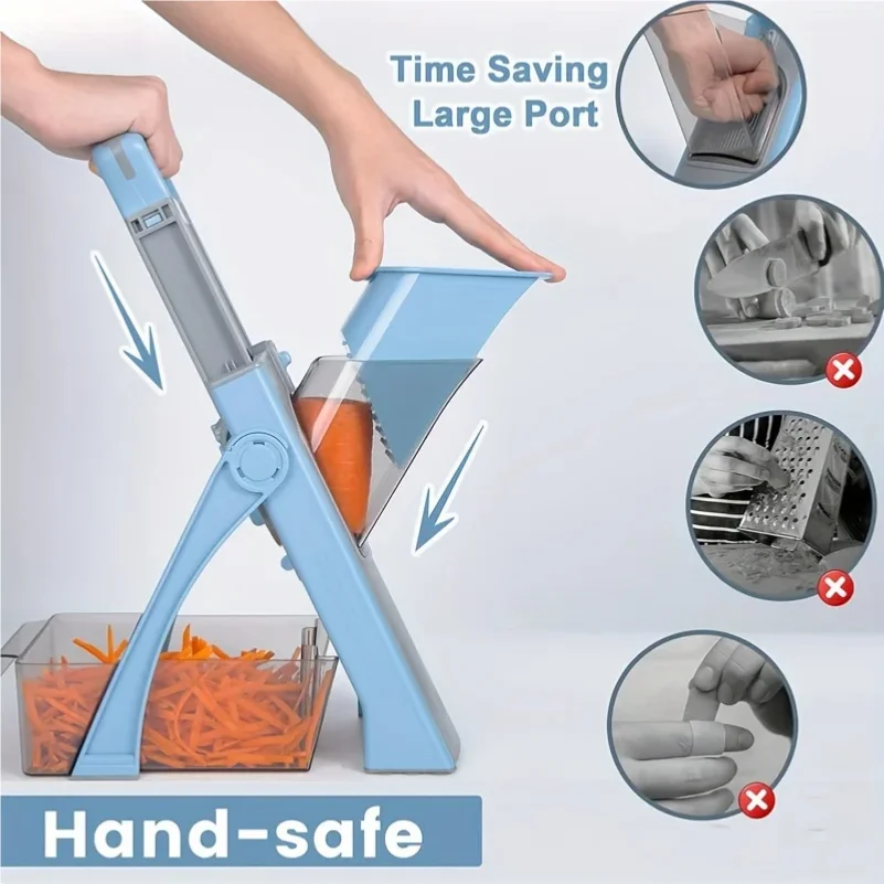 Safe Vegetable Slicer Adjustable Vegetable Chopper with 4 Modes Dicer, Julienne Kitchen Chopping Artifact (SkyBlue) – Image 4