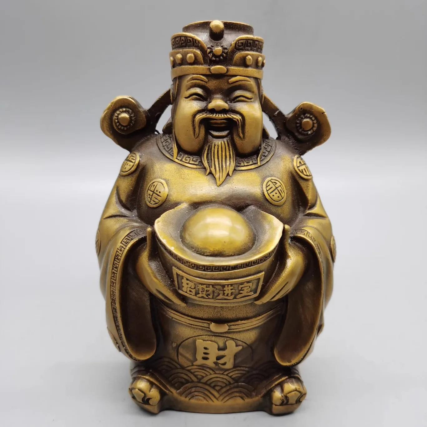 Old Qing Dyansty Copper God of Wealth ornaments Home Decoration Yuanbao God of Wealth