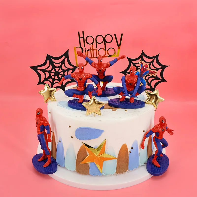 Adornos de papel para tartas de cumpleaños, decoración para tartas de cumpleaños de superhéroes, tema de Spiderman, suministros de decoración para