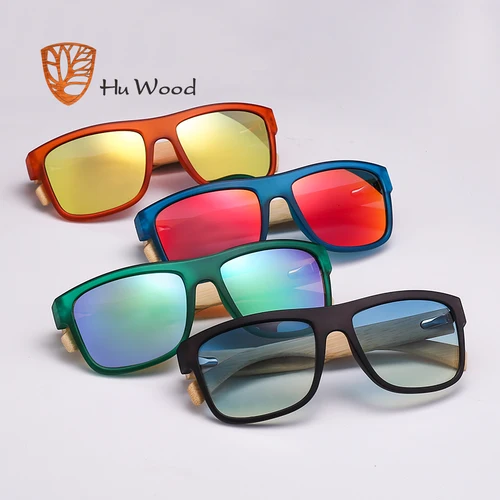 Imagen 2 del producto HU WOOD, recién llegado, gafas de sol polarizadas para hombres y mujeres, gafas de sol de bambú, lentes rojos UV400, moda deportiva para conducir GR8010
