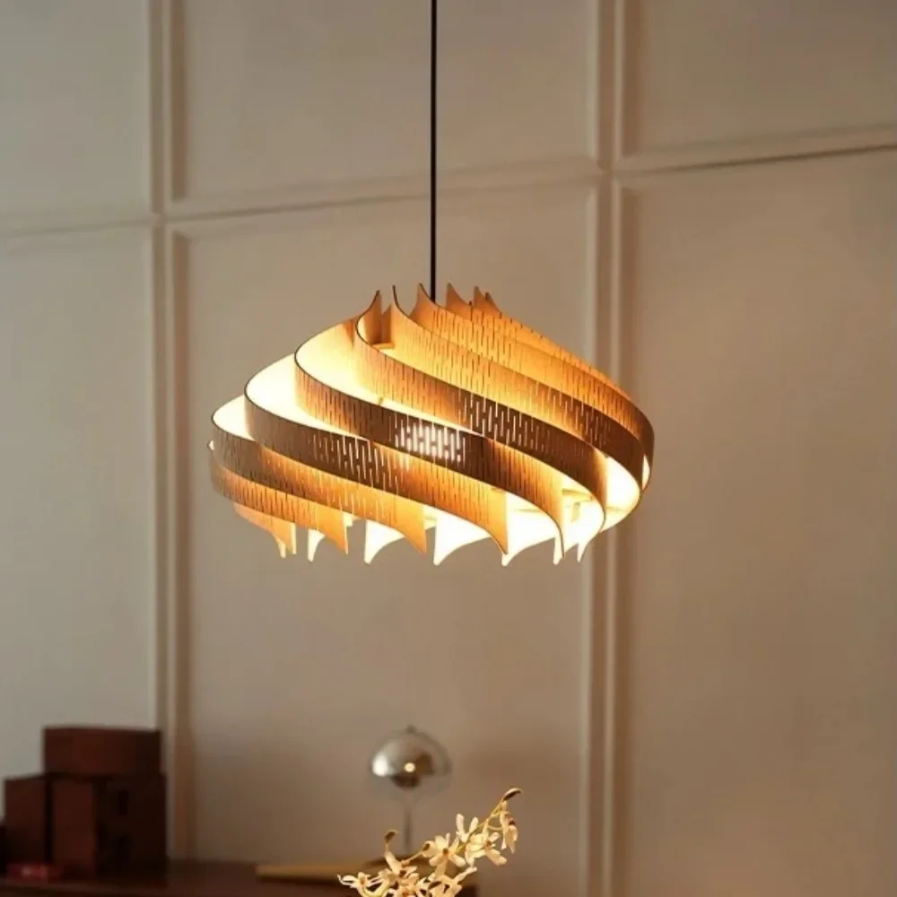 

JOYINLED Solid Walnut Basswood Pendant Light Nordic Spiral Wooden Chandelier for Dining Room Study Bar Bedroom Dia.44CM