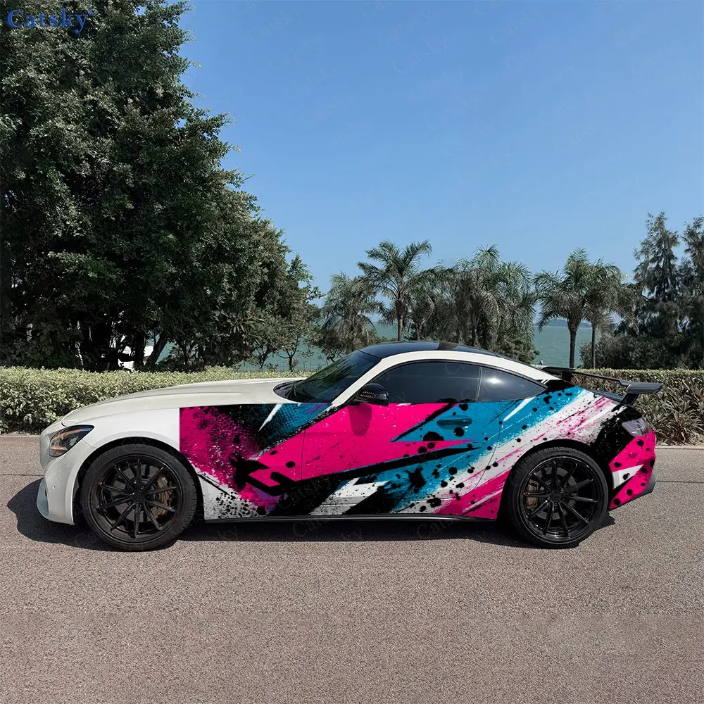2pcs Neon Splatter Cyber Style Car Side Wraps, Self-Adhesive PVC Waterproof & Scratch-Resistant Stickers, Car Accessory Gift
