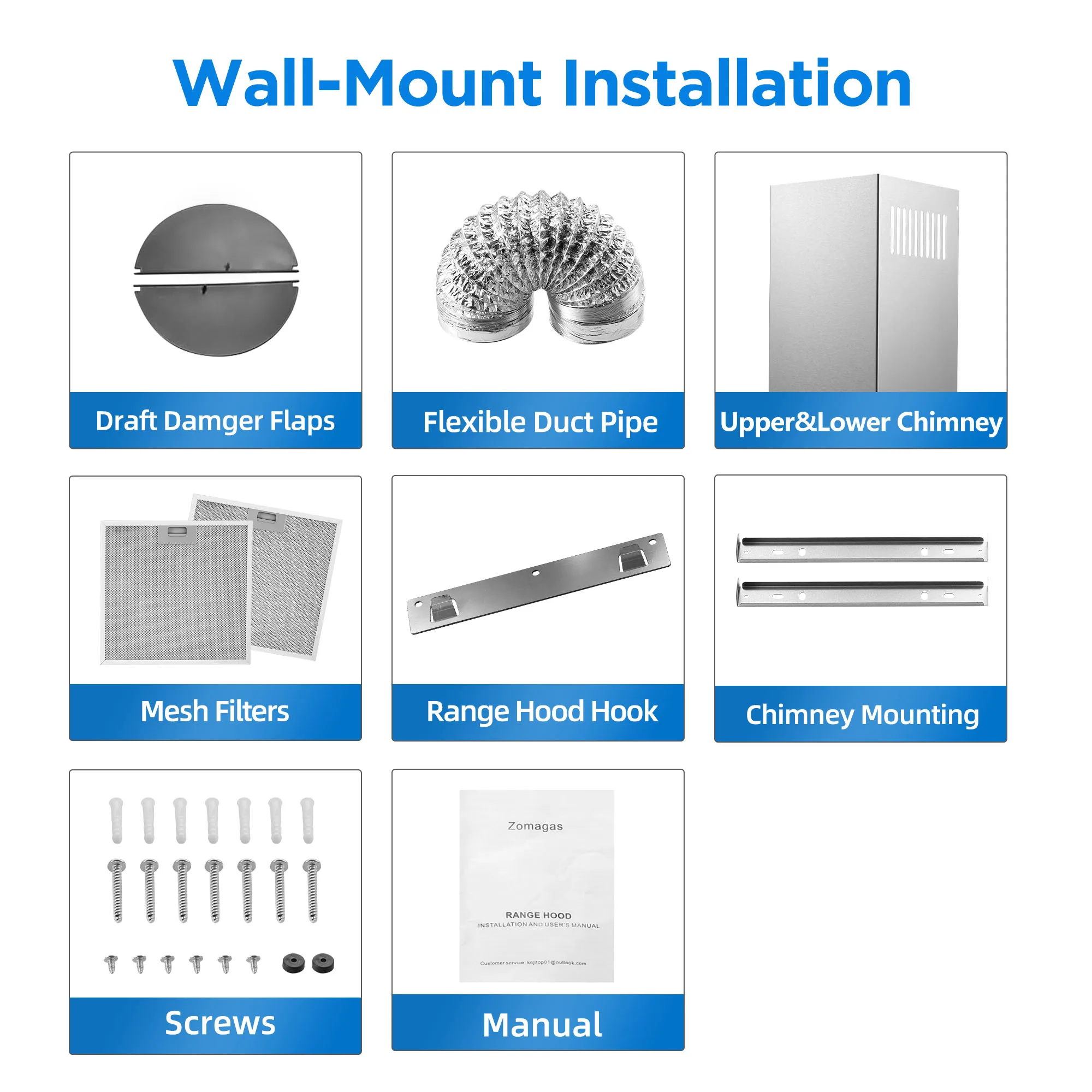 Tieasy 30 inch 450 CFM Wall Mount Touch Control Permanent Filters Led Bulbs 55dB Stainless Steel Range Hood USYS0375A