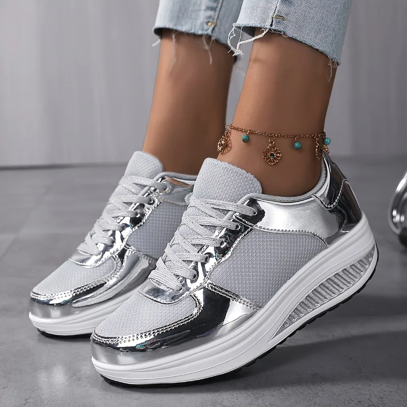

MAEDEF Women Shoes Ladies Casual Sports Shoes Comfortable Wedge Heel Thick Sole Sneakers Lace Up Platform Wedge Women Sneakers
