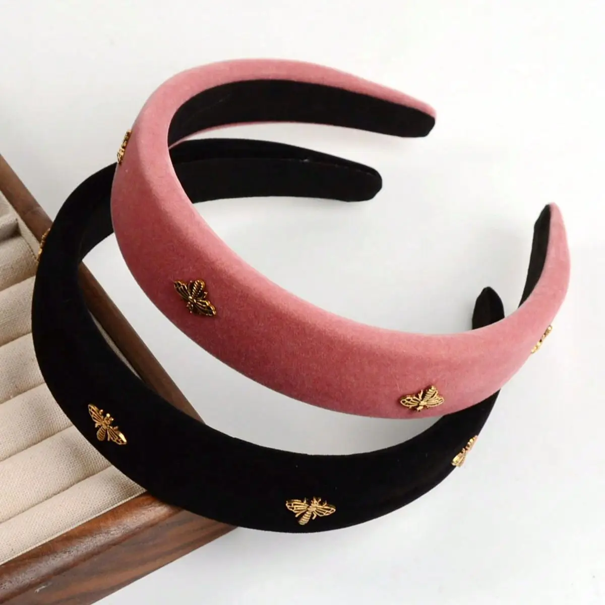 Little Bee Black Velvet Headband for Women, Autumn and Winter, High-End Feel, High Cranial Pressure Headband, Face Washing Headband, Headwear, Hair Accessory - view 3