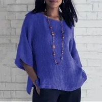 Cotton Blouse Shirts Summer O-Neck Three Quarter Loose Casual Blouse Tops Summer Cothes For Women Streetwear 2
