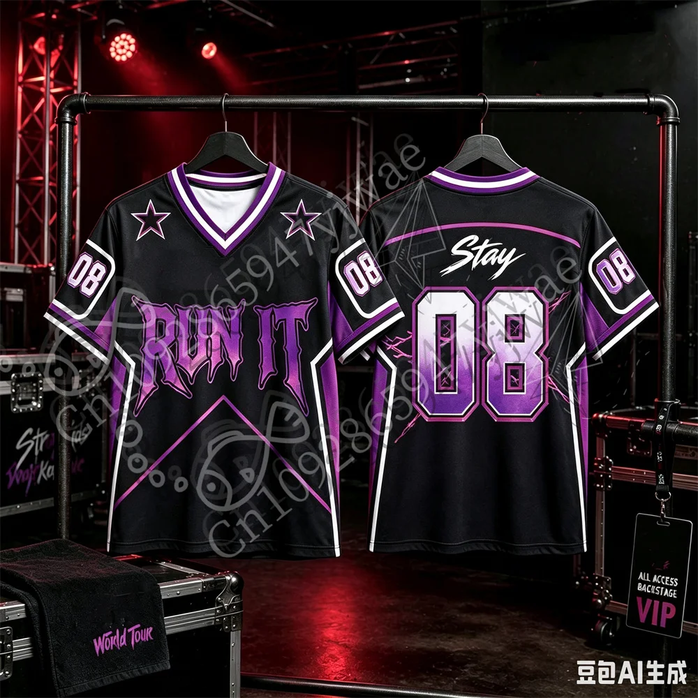 2026 Run It Jersey Kpop Concert Music Tee Gift For Stay V-Neck Fashion Street Wear Y2k Top Summer Adult Children'S T-Shirt