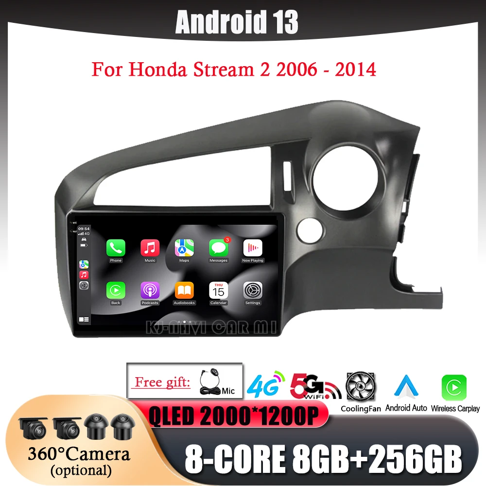 

Автомагнитола на Android 13 для Honda Stream 2 2006-2014, мультимедийный видеоплеер с GPS-монитором, навигацией Carplay No 2Din, 4G + WIFI, 9 дюймов