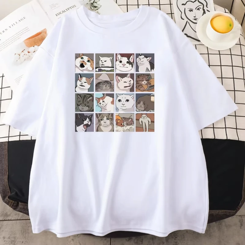 

Summer Meme Cats Puzzle T-Shirt Men Funny Graphic Cotton Oversized Short Sleeve Casual Beach Breathable Streetwear
