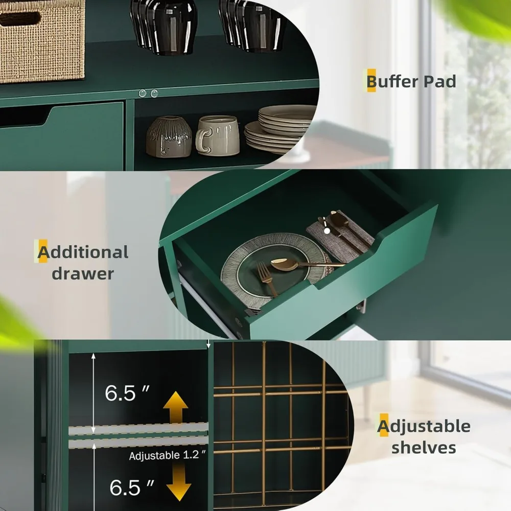 Credenza per wine bar, credenza a buffet con portabottiglie e stazione per bar caffè, ripiani regolabili, portabicchiere e portaoggetti