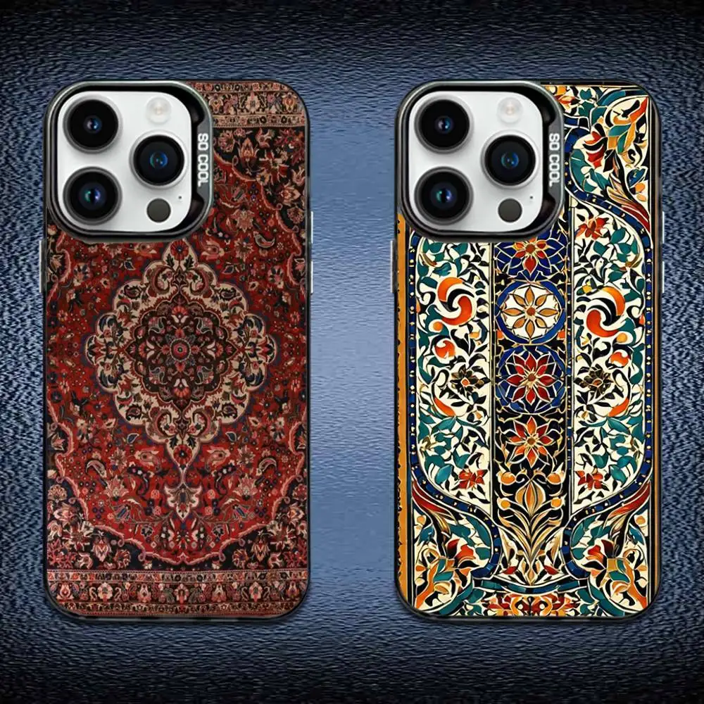 

Phone Case For iPhone 16,15,14,13,12,11,Mini,Pro,E,MAX Persian Carpet Floral Pattern Black Candy Matte Shockproof Cover