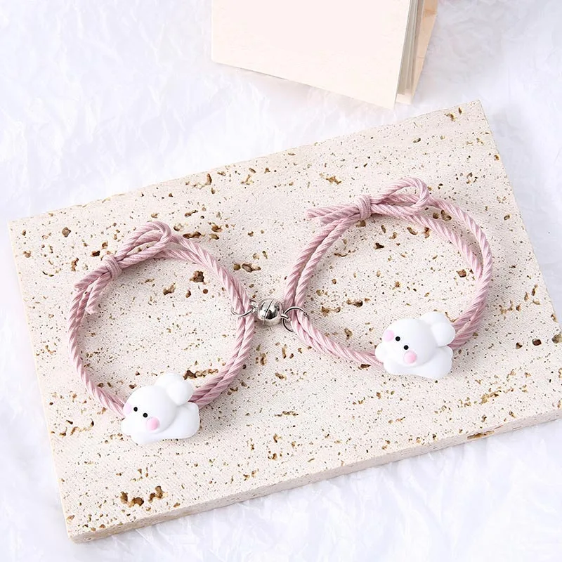 2pcs/set Cartoon Cute Bear Bracelet for Women Girls 2023 New Adjustable Couple Paired Bracelets Friendship Jewelry Gift