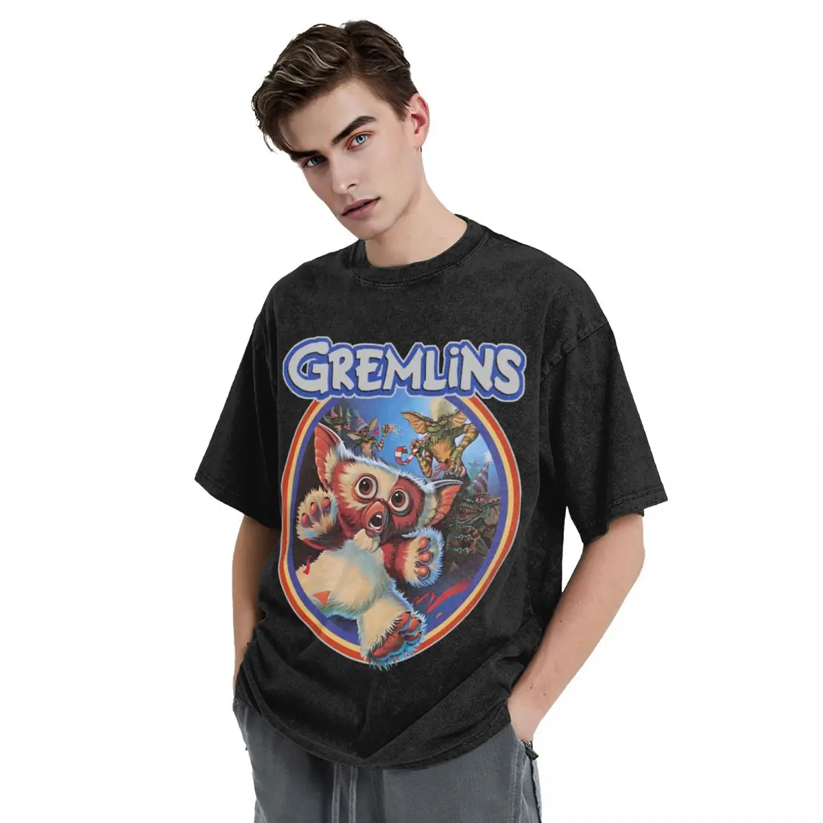 Washed T Shirt Gremlin 84 T-Shirts Gizmo 80s Christmas Movie Mogwai Monster Retro Sci Fi Streetwear Cotton Graphic Printed Tees