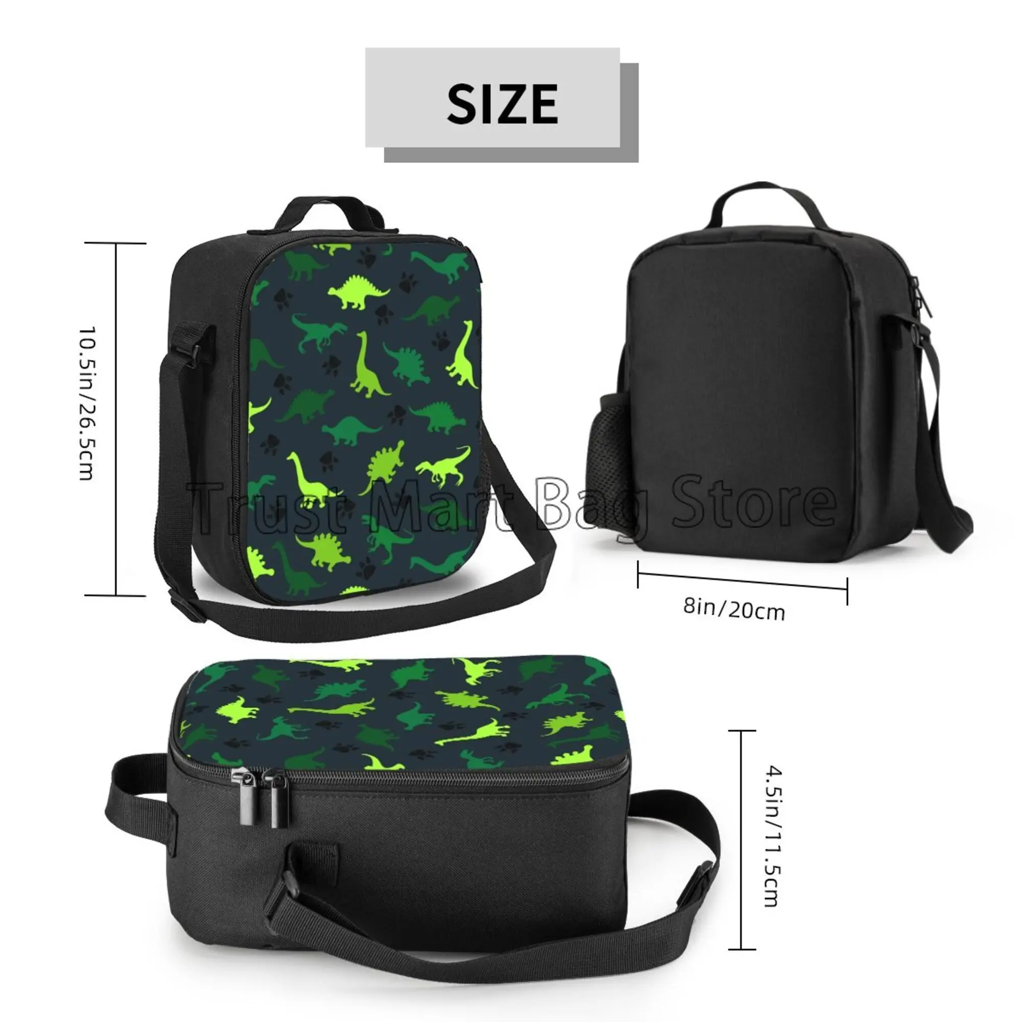 Cartoon Dinosaur Insulated Lunch Bag for Kids Boys Girls Portable Thermal Bento Food Bag Oxford Cooler Tote Bags for School Work