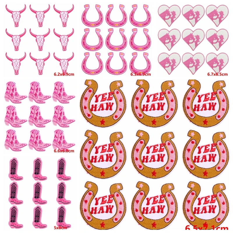 10Pcs/Lot Horseshoe Cowboy Boot Embroidered Patches On Clothes Westcowboy Patch Iron On Patches For Clothing Stickers Badges