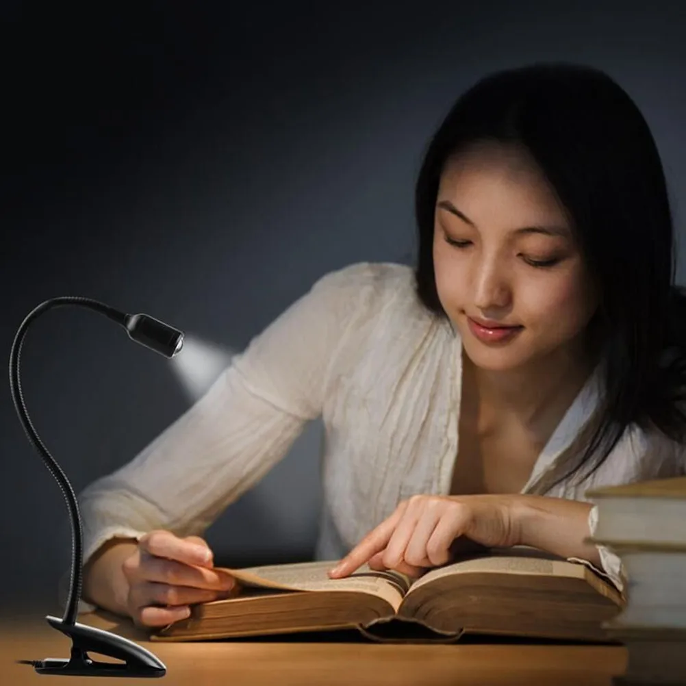 3W LED Clip on Book Light with Ultra Flexible Bendable Metal Gooseneck 360 Degree Rotation for Studying Office Classroom Outdoor