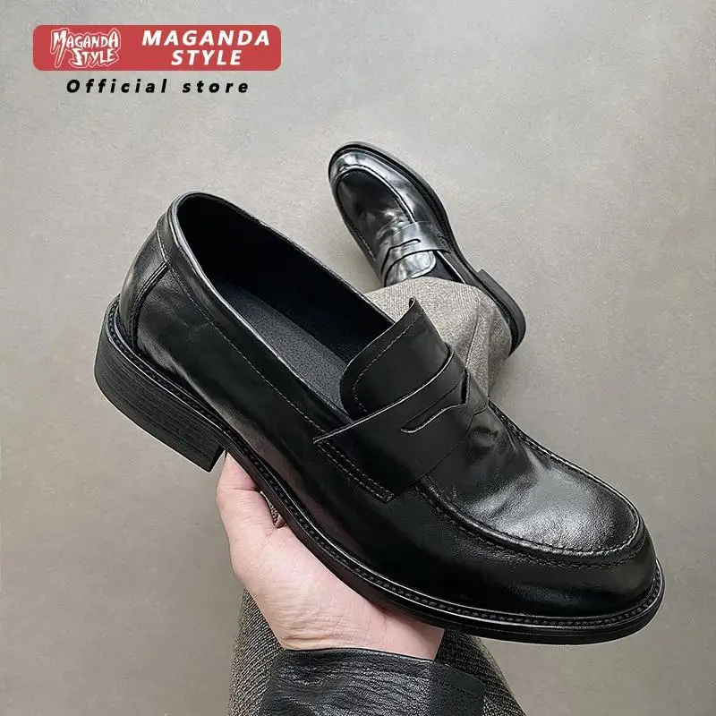 

Washed cowhide loafers men's spring and autumn new style derby shoes slip in lazy shoes temperament small leather shoes