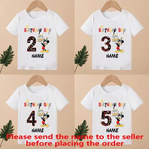 Mickey Mouse Print Cartoon Girls Clothes 1 2 3 4 5 6 7 8 9 Years Happy Birthday Custom Name Kids T shirt Baby Children T-Shirt