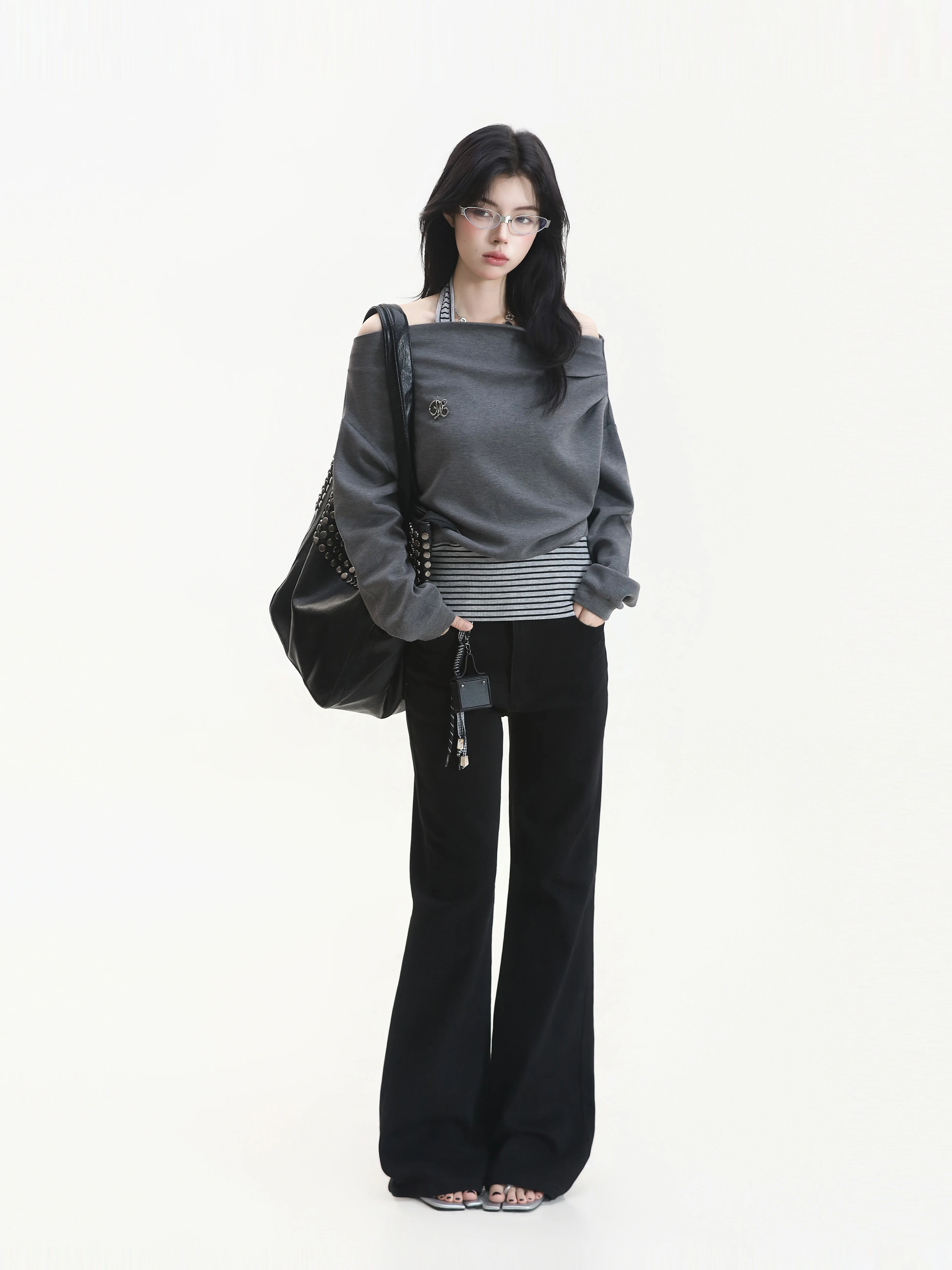 Slim Fit Striped Neck Hanging Long Sleeve Pure Desire Style T-Shirt Korean Casual Fashion Casual Breathable Comfortable Cotto...