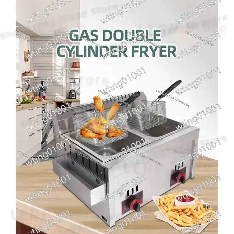 for Commercial Double Tank Gas Deep Fryer Stainless Steel Heavy Duty Restaurant Chicken French Fries Machine Friteuse