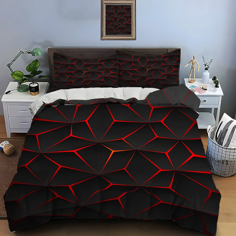 Dark tech-style geometric patterns Bedding Set for Kids Luxury Gift 3pcs Digital Print Comforter Set Soft Comfortable Breathable