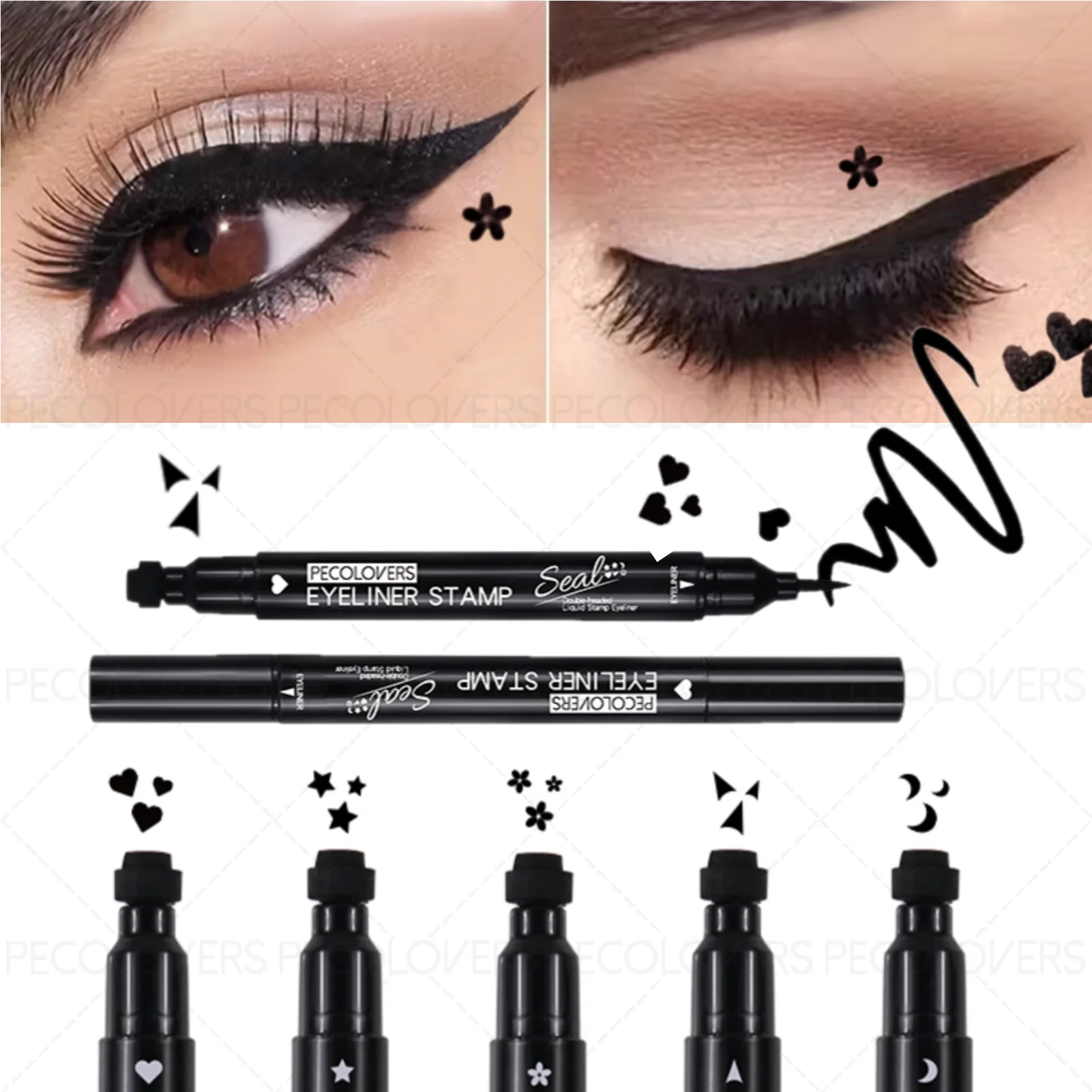 1 bolígrafo delineador de ojos 2 en 1: multipatrón, resistente al agua, de secado rápido, maquillaje de ojos encantador de un solo paso