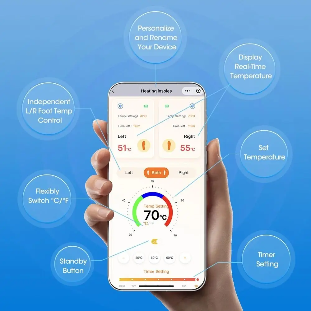 APP التحكم اللاسلكي ساخنة نعال الحذاء USB قابلة للشحن قابل للتعديل درجة الحرارة الكهربائية القدم الاحترار وسادة تنفس