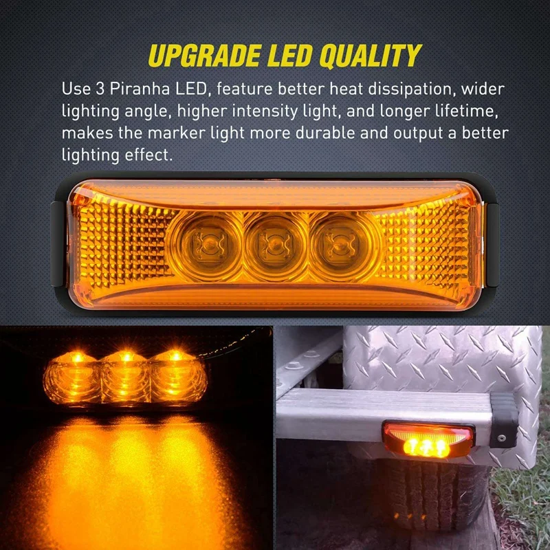 8 Pcs 3.9 Inch 3 Leds Truck Trailer Front Rear LED Side Marker Light Indicator Lamp Rock Light For Trailer Boat-Amber