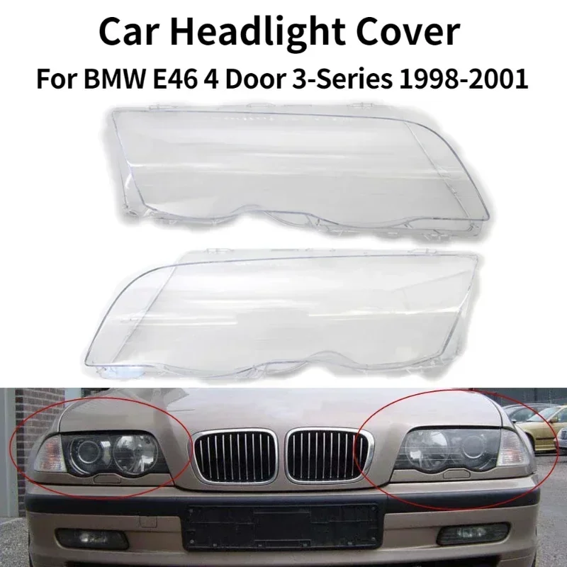 1Pcs/1 Pair Car Headlight Cover For BMW E46 4 Door 3-Series 1998-2001 Lampshade Bright Shell Head Lamp Lens Covers