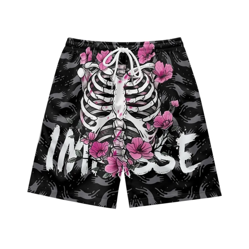 Flower rib pattern hip-hop creative casual personality loose and fashionable summer men's drawstring beach sports shorts