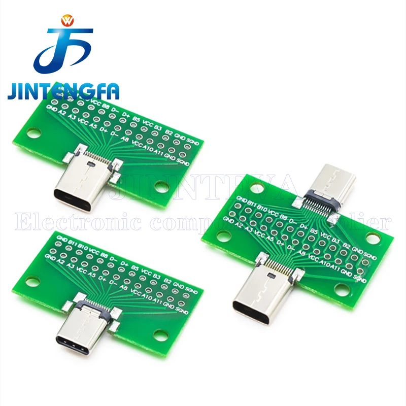 2PCS Type-C 24P USB 3.1 Male to Female Test PCB Board Adapter Type C 2.54mm Connector Socket For Data Line Wire Cable Transfer